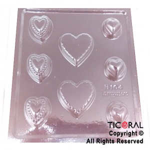 MOLDE PLACA 00B104 BOMBONES CORAZON 160X160MM APROX TRANSPARENTE x 10